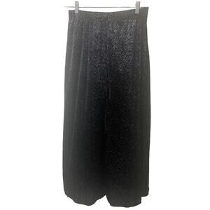 KATHIE LEE Velvet Maxi Skirt Black Velour Leaves Elastic Waist Size Large